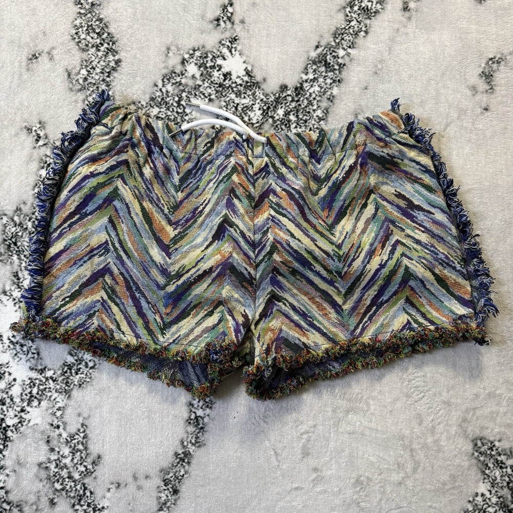 Fashion Nova Shorts‎ Womens Size XL Multicolor Chevron Frayed Drawstring Waist